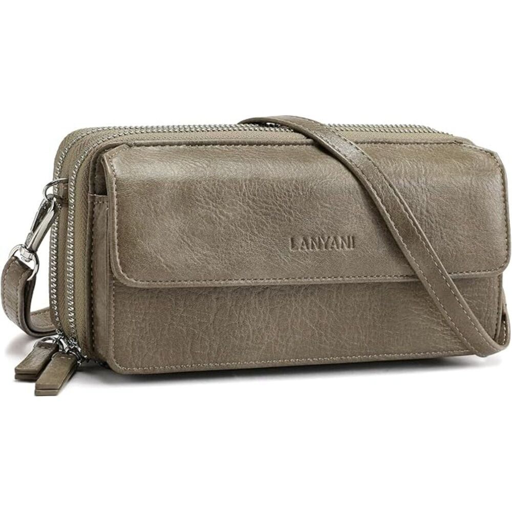 Women Retro Khaki Imported Faux Leather Crossbody Wallet With Phone Pocket Bags